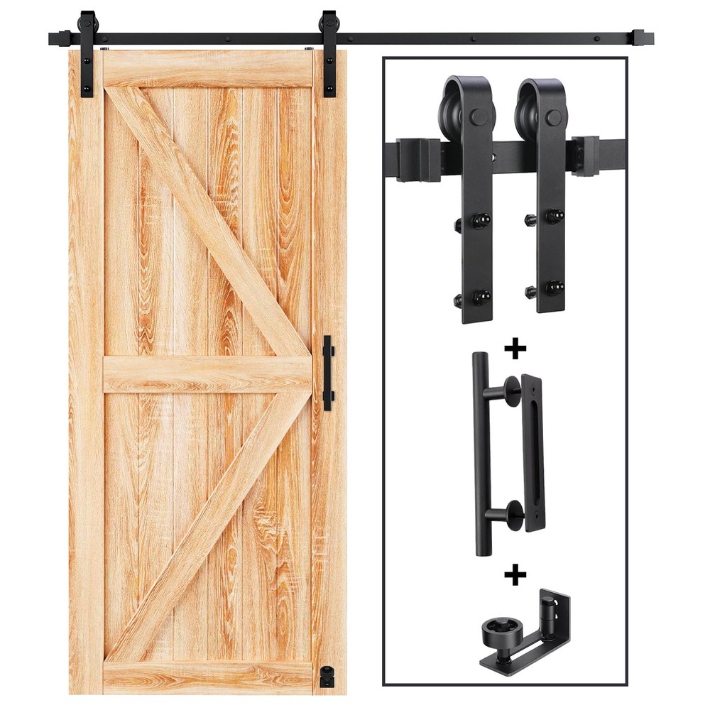 6.6 FT Sliding Barn Door Track and Handle Hardware Kit,Basic J Pulley,Slide S...