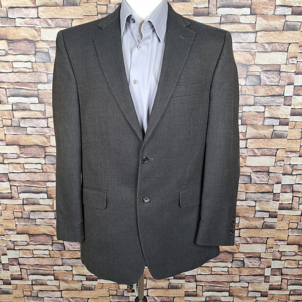 Joseph A Bank Jacket Blazer Mens 41R Black Charcoal Silk Wool Double Vented