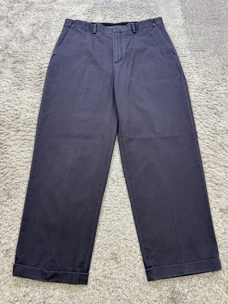 LL Bean Pants Mens 35x29 Navy Blue Canvas Cuffed Flap Pocket Hike Workwear Chino