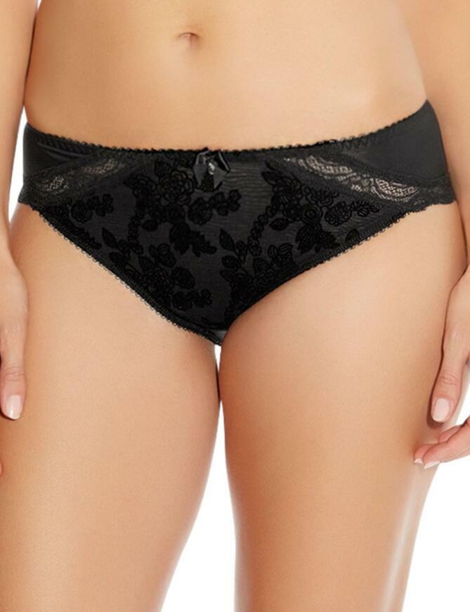 Fantasie Mae Black Flocked Floral Knickers Size S 10-12 Lingerie 9105 New