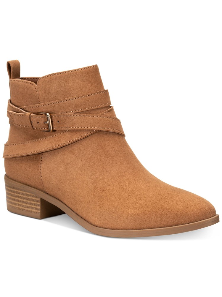 SUN STONE Womens Brown Saandis Almond Toe Stacked Heel Zip-Up Booties 5 M