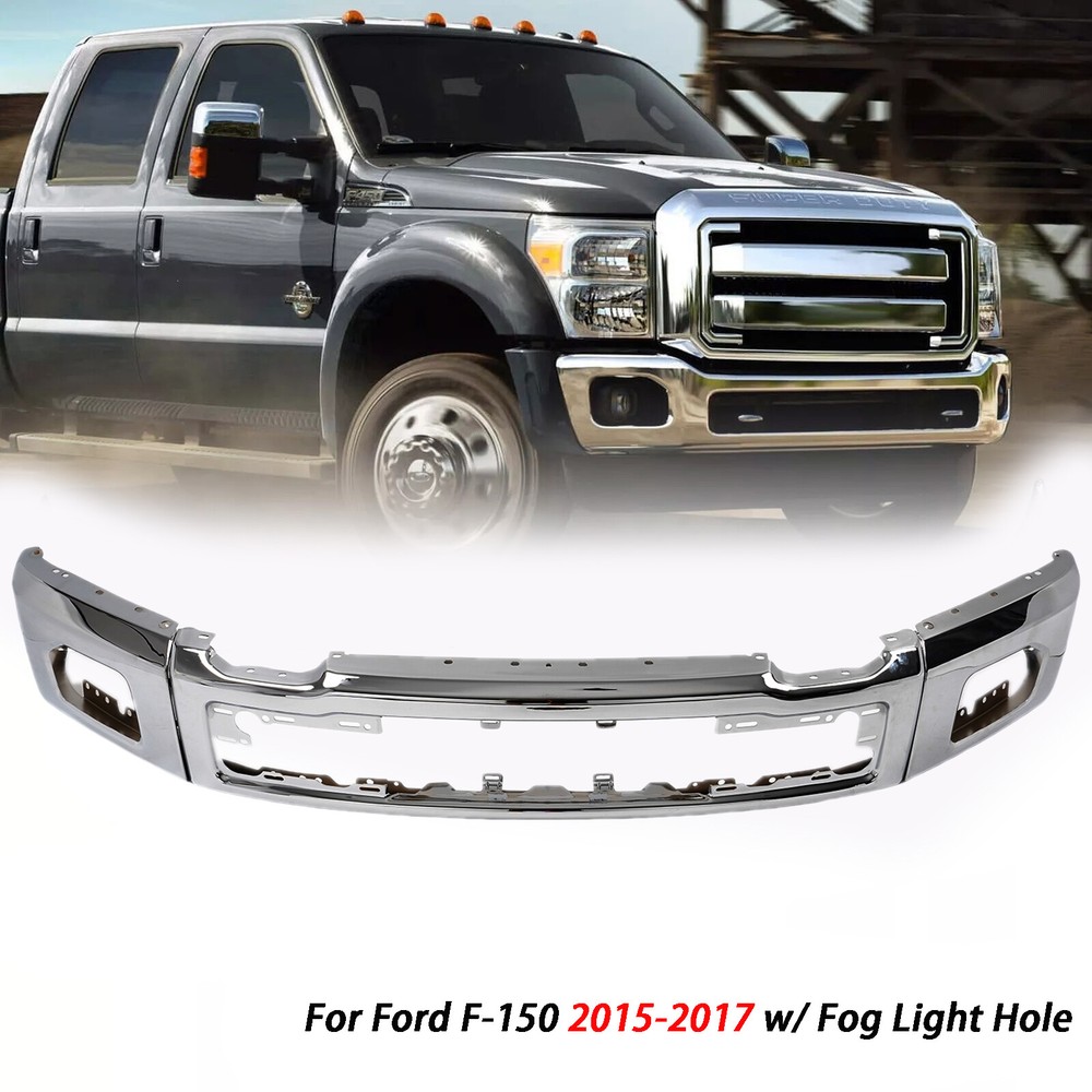 NEW Chrome Steel Bumper Face Bar for 2015 2016 2017 Ford F150 Truck W/ Fog 15-17