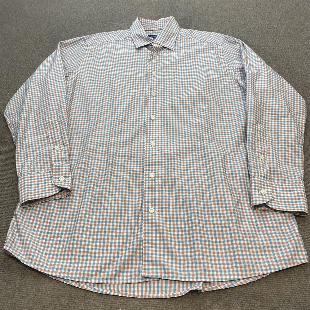 Eton Contemporary Dress Shirt Mens Large 16.5 42 Blue Brown Check Cotton