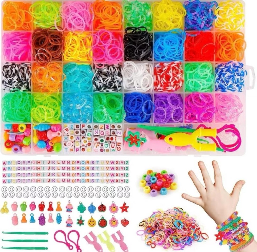 2500PCS Rainbow Loom Kit with Colorful Rubber Bands Alphabet Beads Charms and Craft Tools