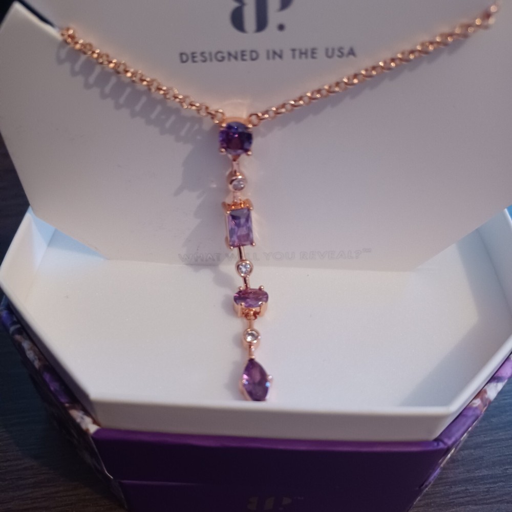 Bomb Party Feb 2025 Necklace, NK63406 Amethyst Cz Neckline Approved Rose Gold Pl
