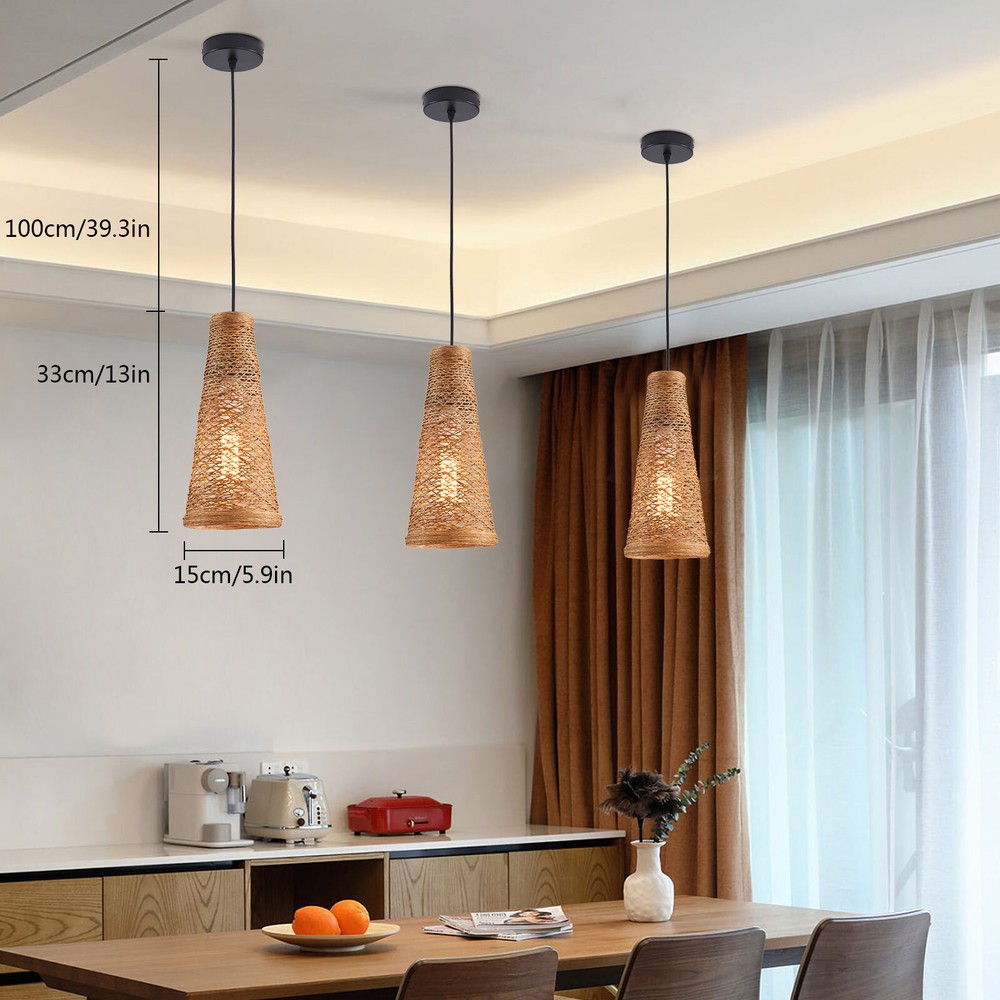 3Pcs Bamboo Rattan Pendant Light Fixture for Ceiling