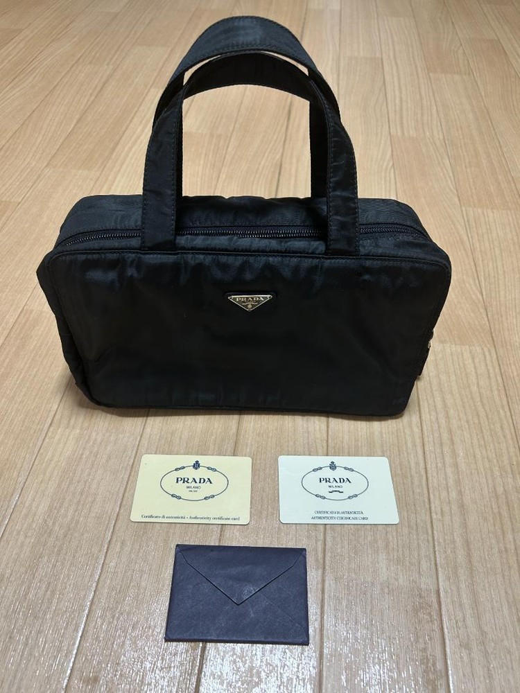 Prada Mini Boston Cosmetic Pouch Nylon Triangular Plate Black