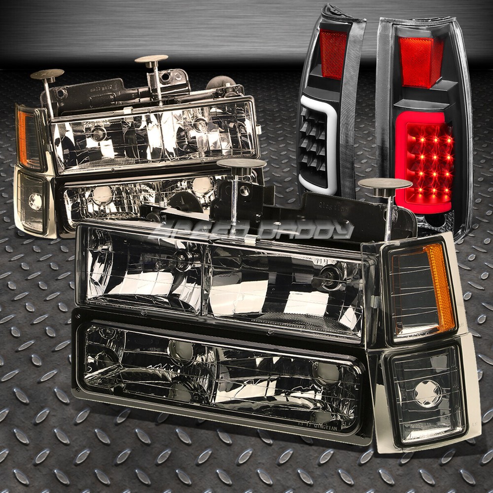 SMOKED 8PC HEADLIGHT+BUMPER+CORNER+CLEAR 3D LED TAIL LIGHT FOR GMT400 CHEVY C10