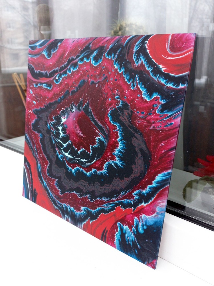Modern Abstract Artwork - Blossom, Bold Red Swirl Painting, Handmade, Original
