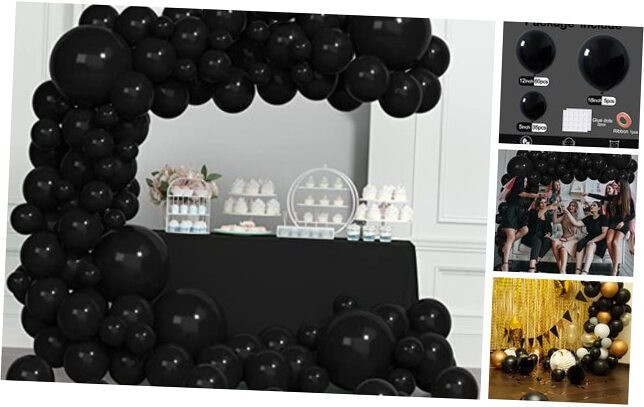 Black Balloon Arch Kit with 100 Thickened Balloons in Various Sizes