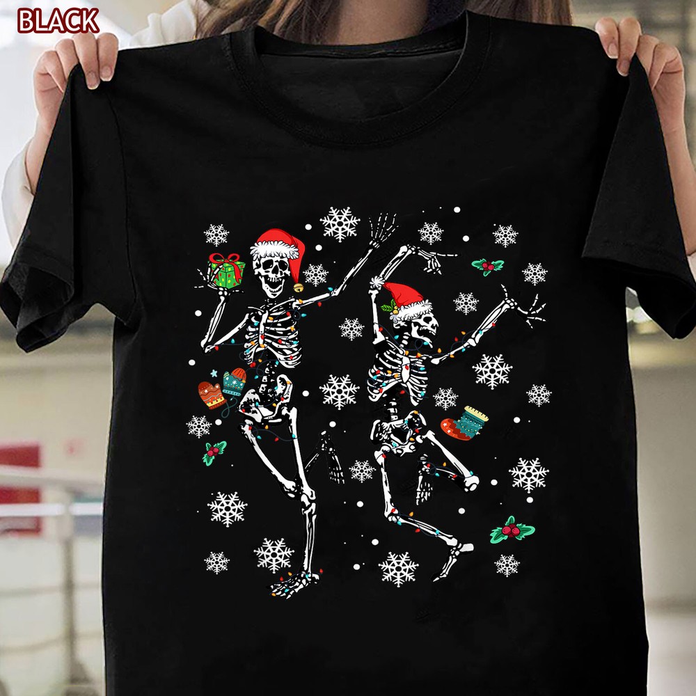 Christmas Tree Skeleton Dancing Tee, Holiday Xmas Light Gift T-Shirt Men Women