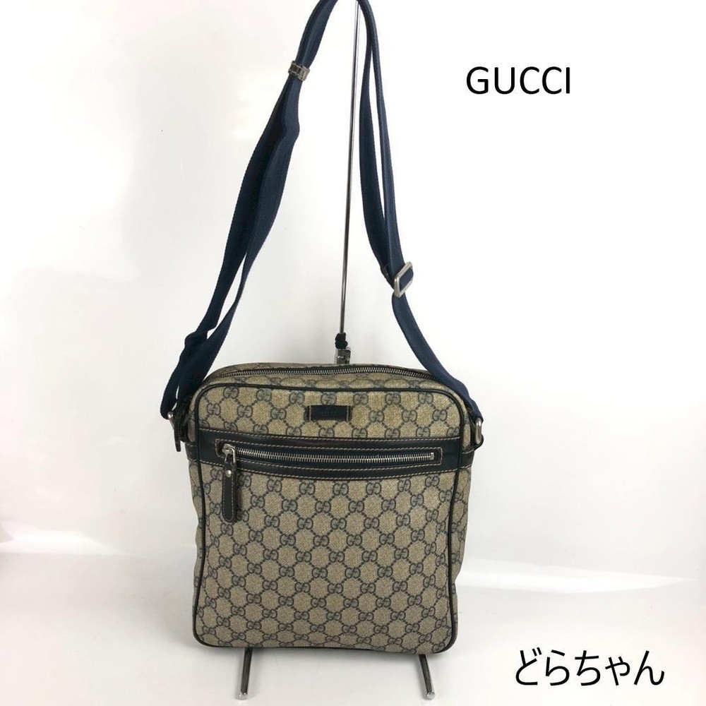 GUCCI GG Supreme Navy PVC Shoulder Bag Authentic F06181588 Model 201448 002123