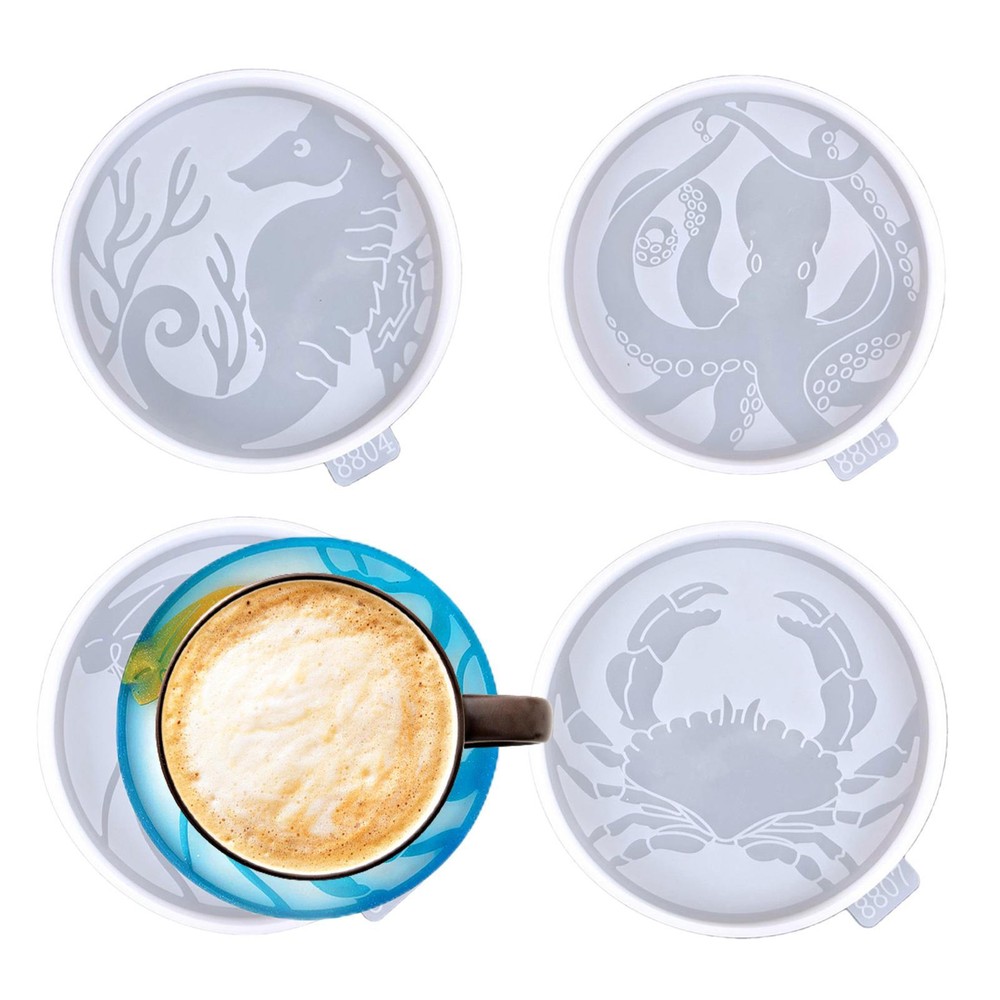 4PCS Silicone Marine Life Resin Coaster Molds for Epoxy Casting