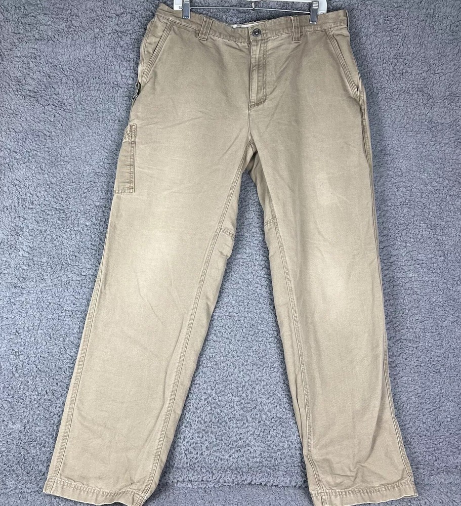 Columbia Canvas Utility Pants Mens 36x34 Khaki Tan Cotton Hiking Camping EUC-B