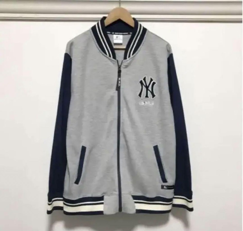 New York Yankees MLB Varsity Jacket Sweatshirt, Gray/Navy, Size LL, New