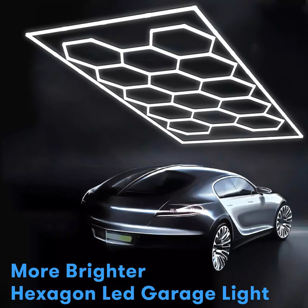 Hexagon LED Garage Light 14 Grid Hex Ceiling Lights 6500K for Car Detailing Shop