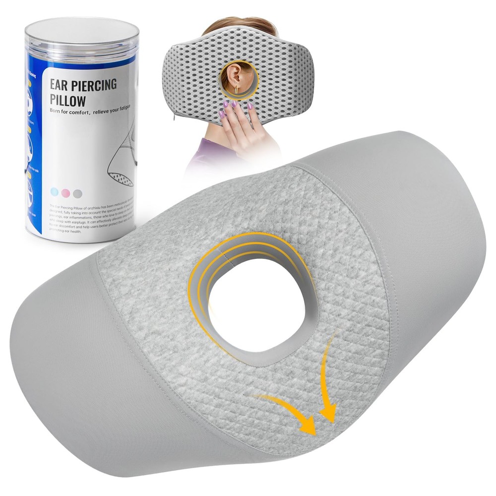Anzhixiu Ear Piercing Pillow for Side Sleepers with Hole, Designed Gray