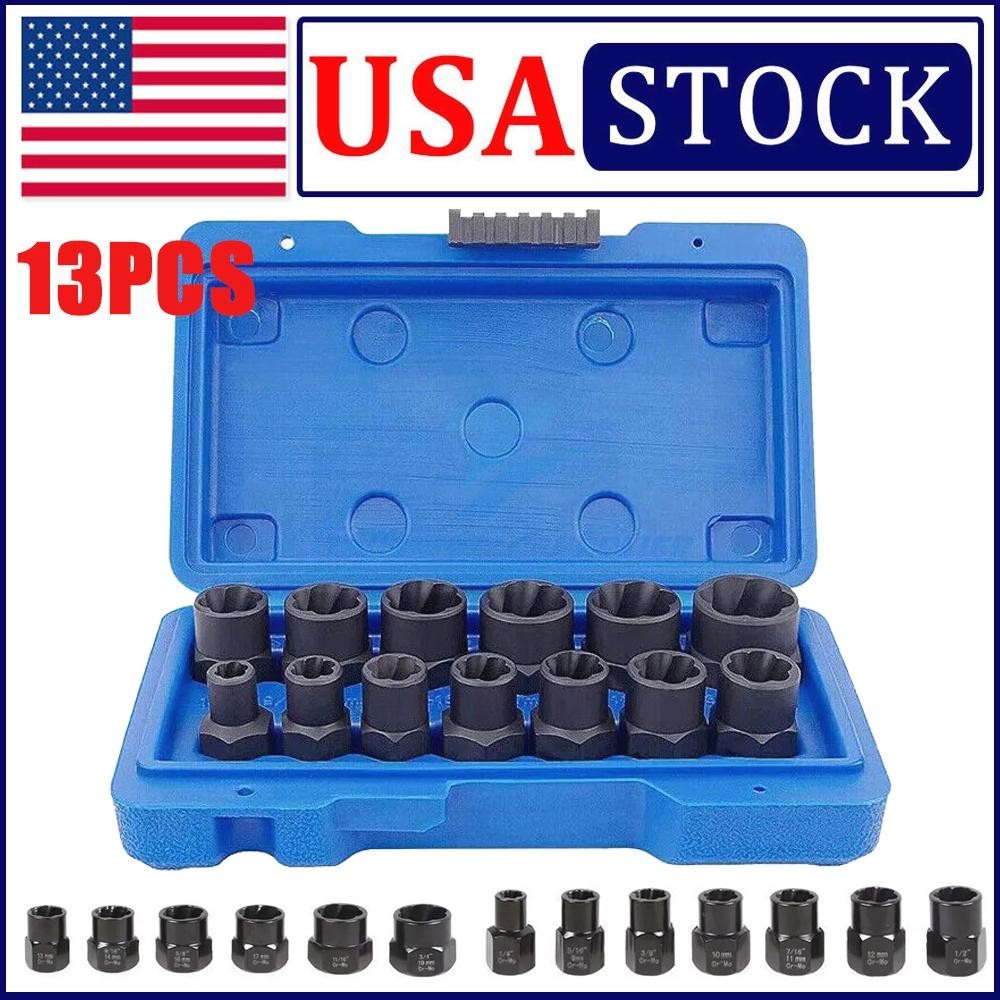 13pcs Impact Damaged Bolt Nut Screw Remover Extractor Set Twist Socket Tool Kits