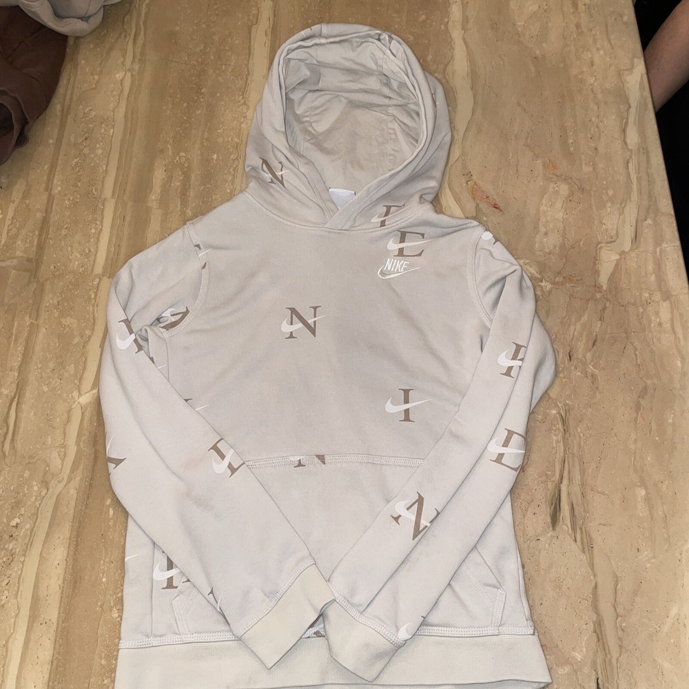 Nike Kid Hoodie Tan Letters All Over Print Sweatshirt L
