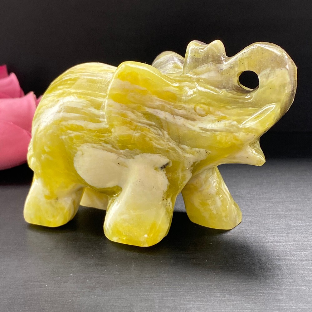 163G Amazing Natural Lemon jade crystal carving jasper aura stone elephant