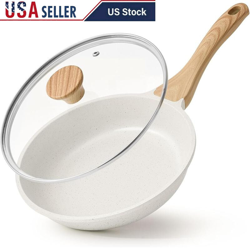8-Inch Ceramic Nonstick Skillet with Lid PFAS-Free Heat-Resistant Handle