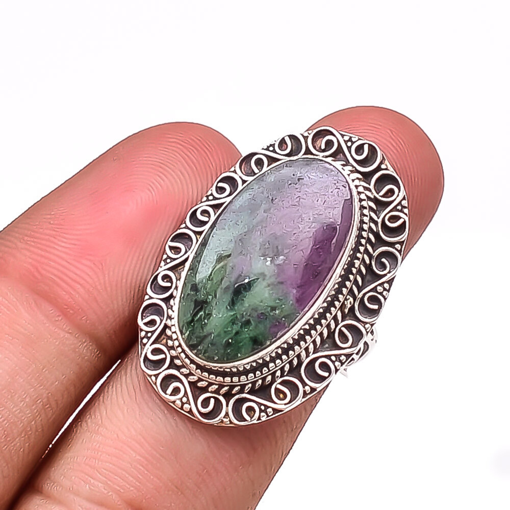 Natural Ruby With Zoisite - Tanzania 925 Sterling Silver Bali Ring S.7.5 R9