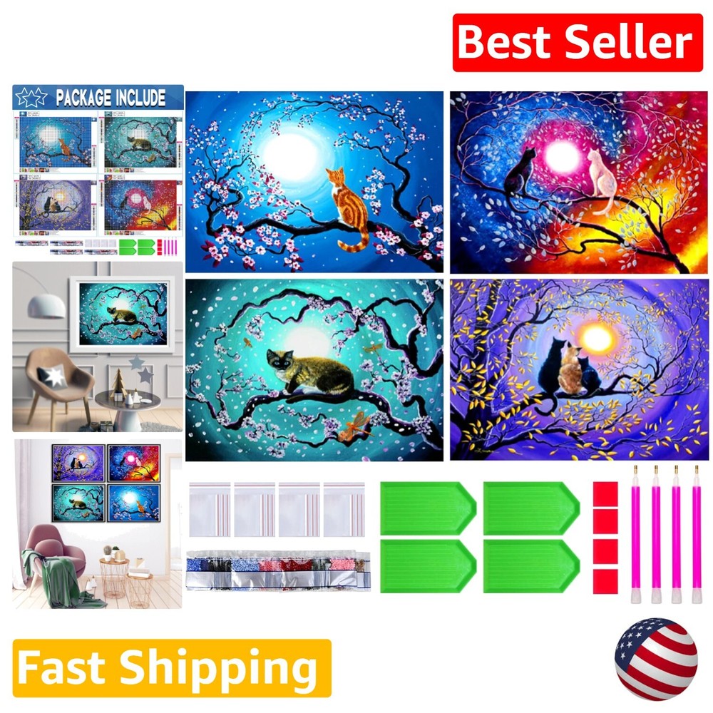 4 Pack Diamond Painting Kits - 12x16 inch - Gem Art for Home Wall Decoration