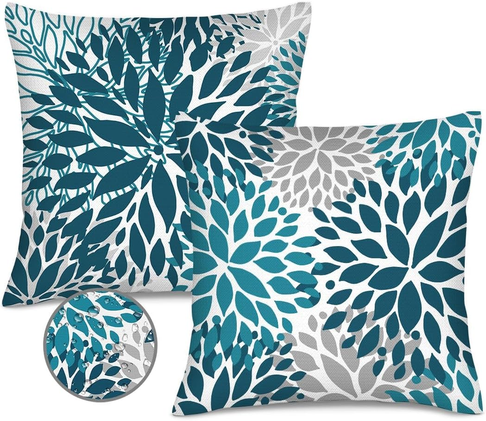 Outdoor Waterproof Blue Teal Pillow Covers Set of 2 18X18 Inch Decorative Turquo