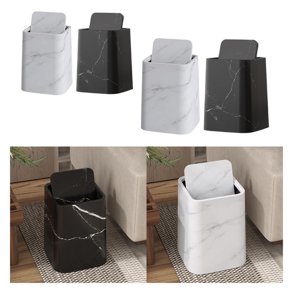 Marble Wastebasket with Lid Square Household Trash Bin for Home Bedroom Dorm