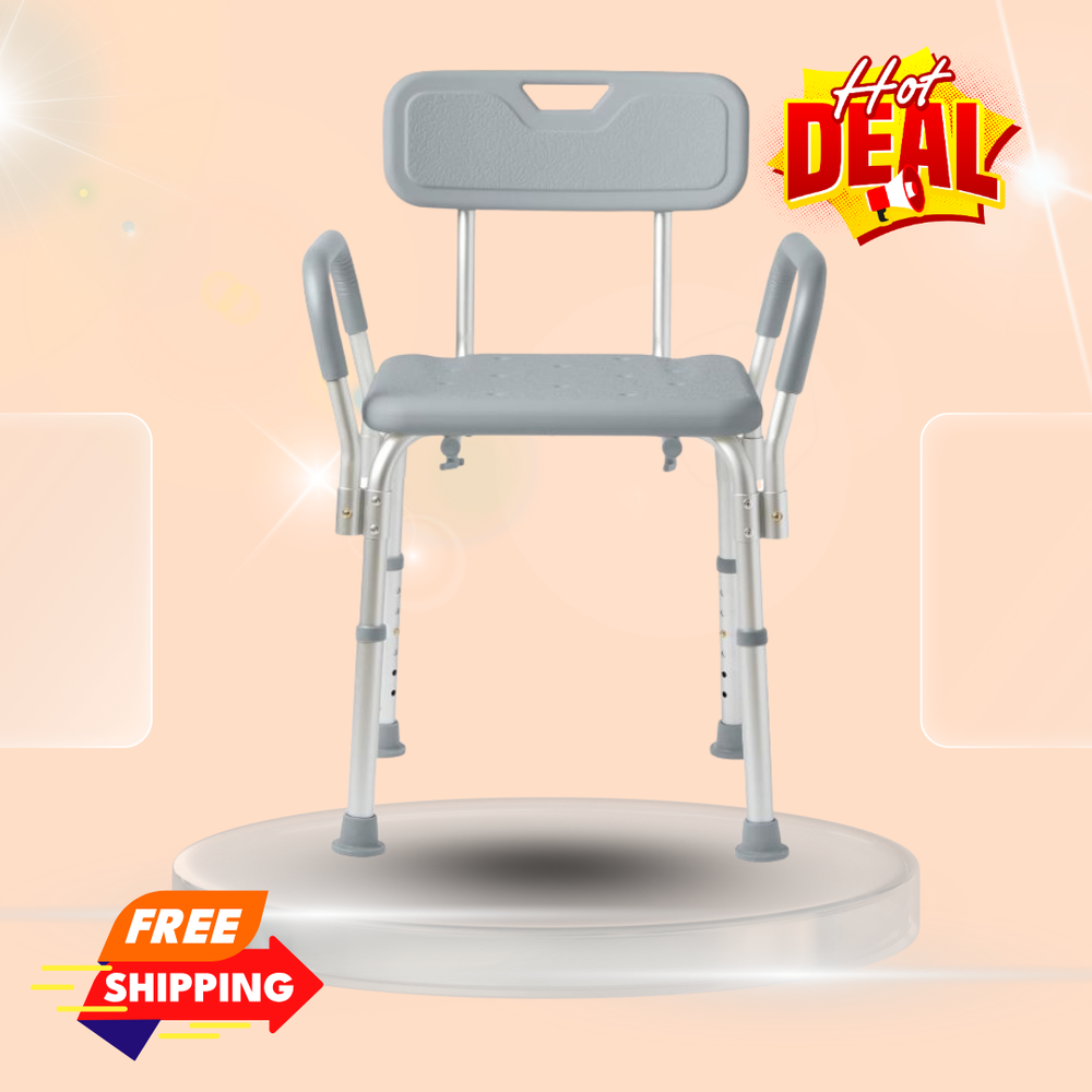 Medline Shower Chair with Backrest and Padded Arms Supports 350 lb in Grey