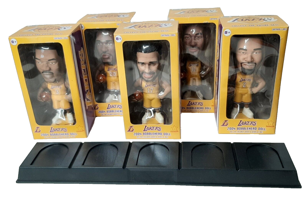 2004 Gold Los Angeles Lakers Carl's Jr Bobbleheads Set of 5 With Display Stand