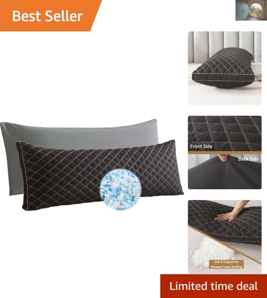 Quilted Black Memory Foam Body Pillow for All Sleeping Positions  