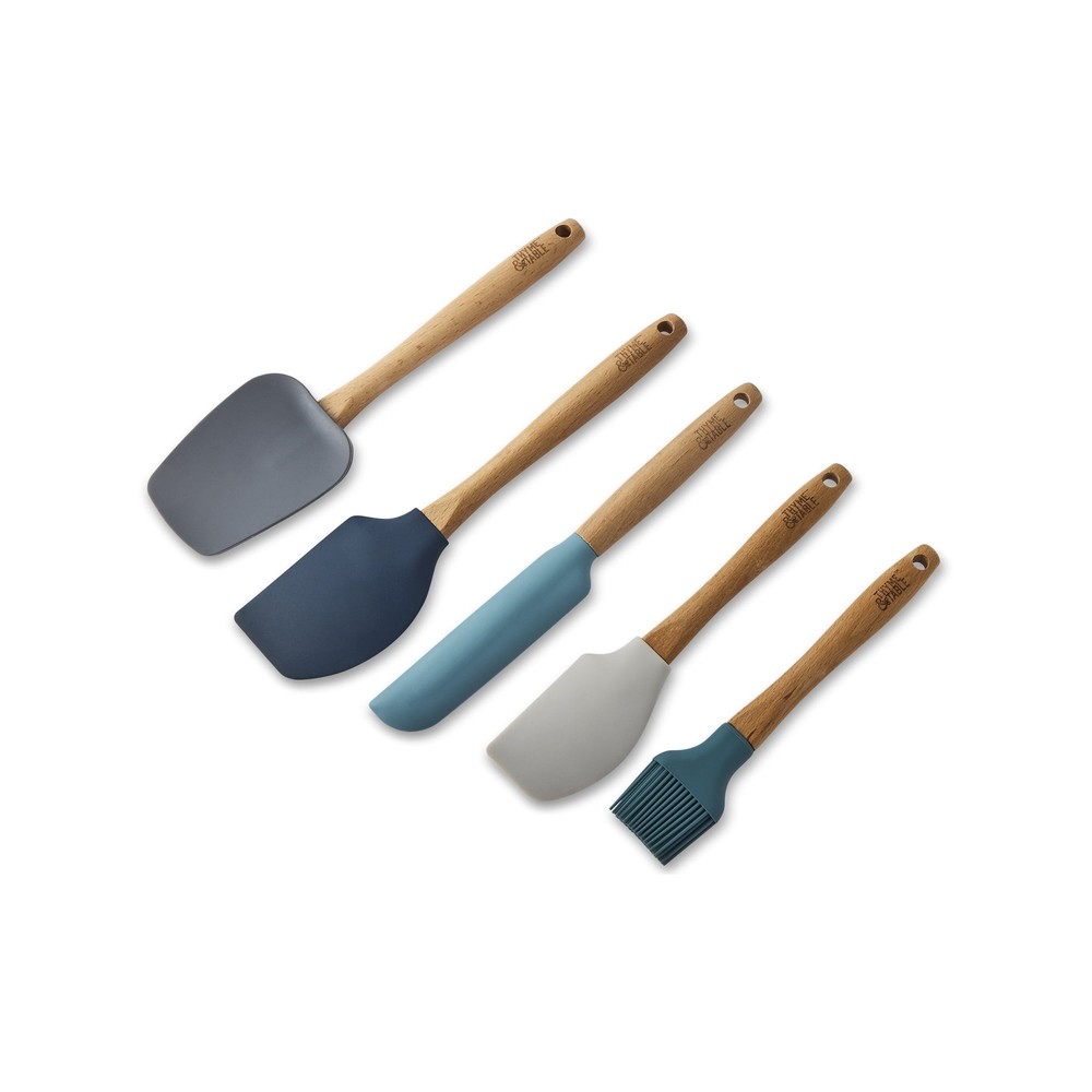 5-Piece Silicone Kitchen Utensil Set with Beechwood Handles