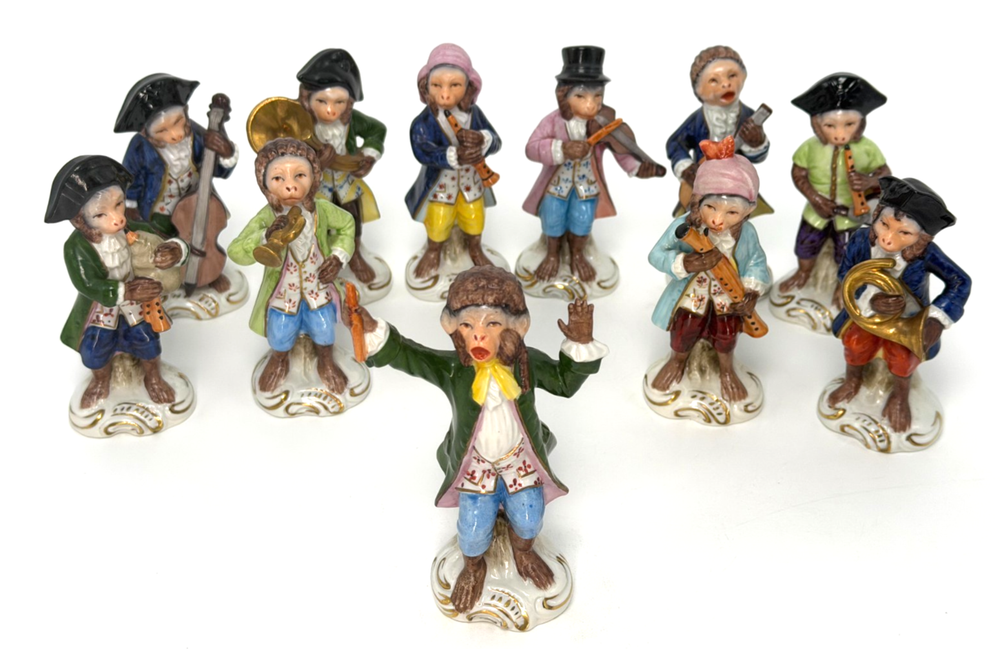 The Sitzendorf Monkey Band - All 11 Figures Excellent Condition