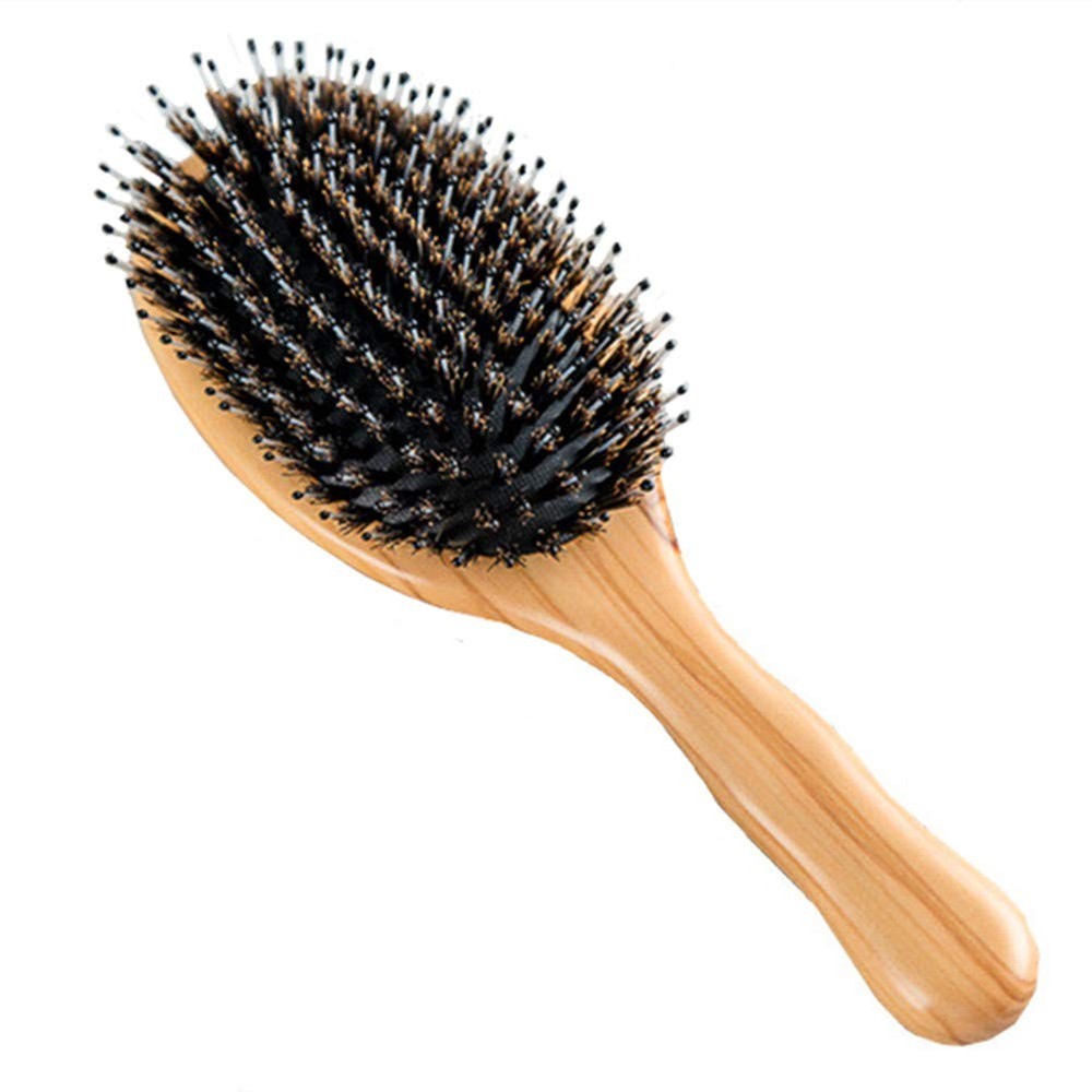 Wild Boar Bristle Wooden Hairbrush for Smoothing and Styling
