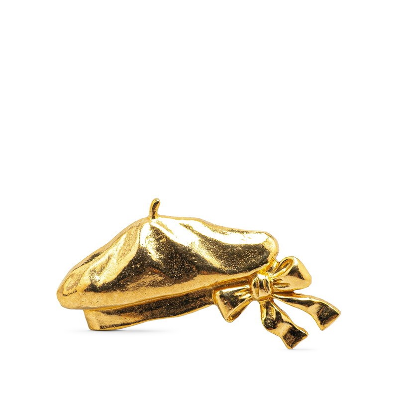 Chanel Beret Hat Ribbon Motif Brooch Gold Plated 463821