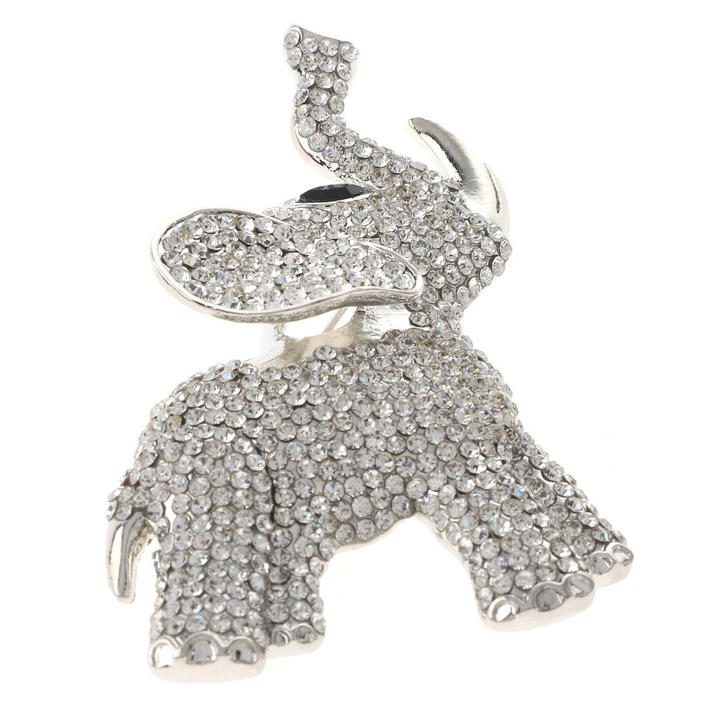 Silver Tone Metal Large Crystal Elephant Brooch P1479-SCL