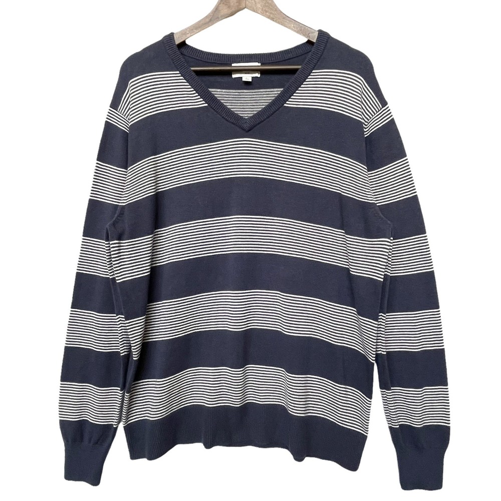 Goodfellow & Co Mens Blue and White V-Neck Knit Sweater Size L Pullover