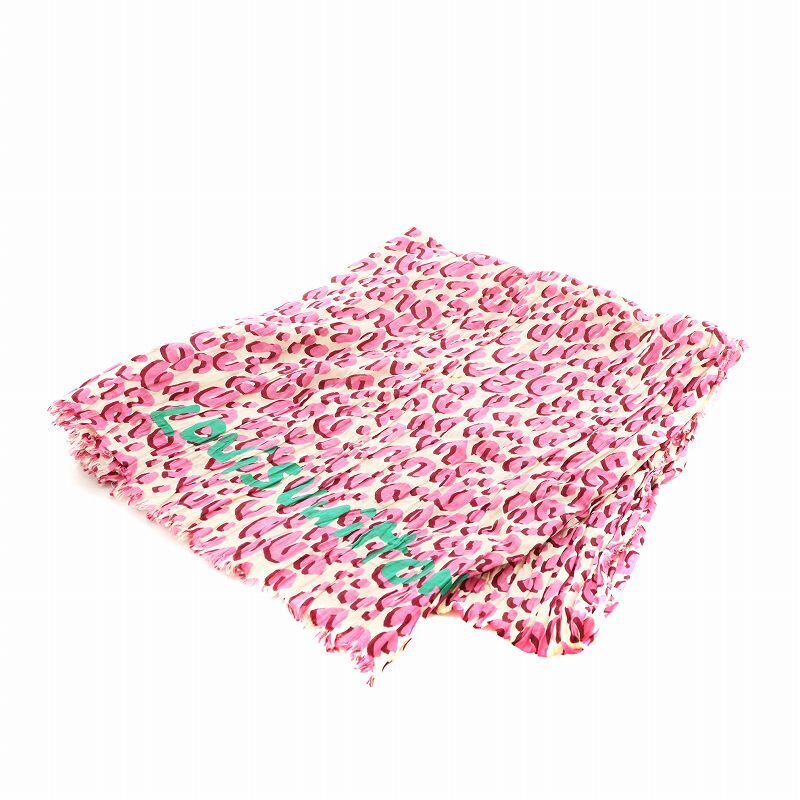 LOUIS VUITTON Leopard Fringe Scarf Pink Ivory Stole Shawl Authentic Women Luxury Accessory