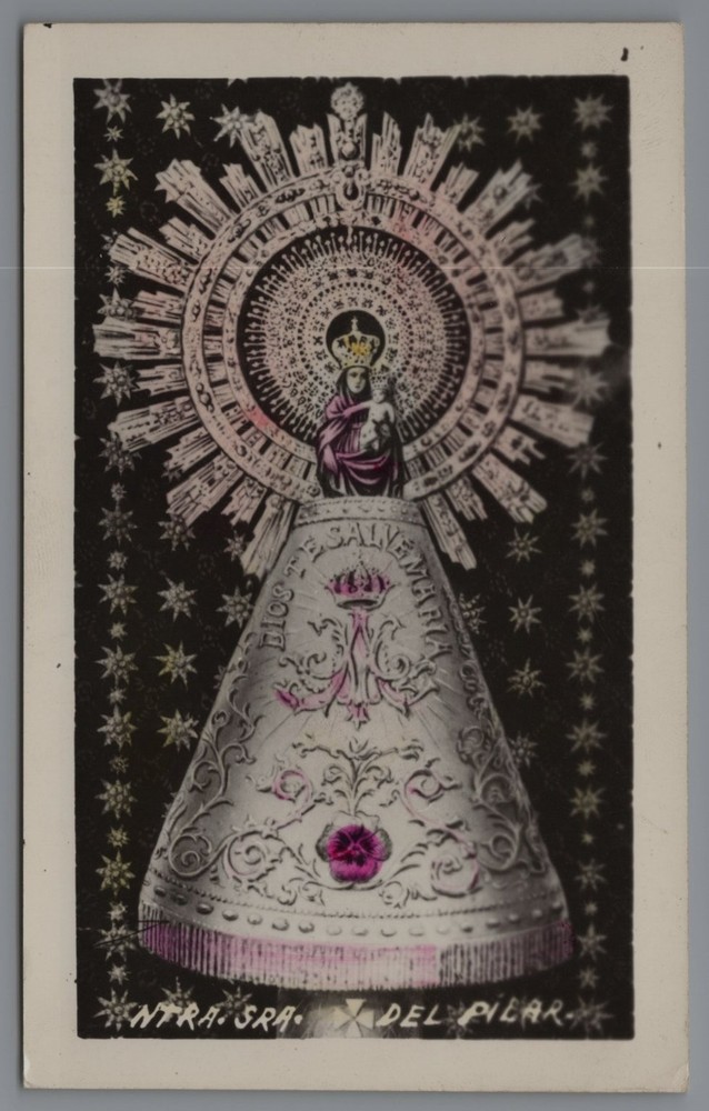Vintage Mexico Nuestra Señora del Pilar Religious Postcard Hand Colored RPPC