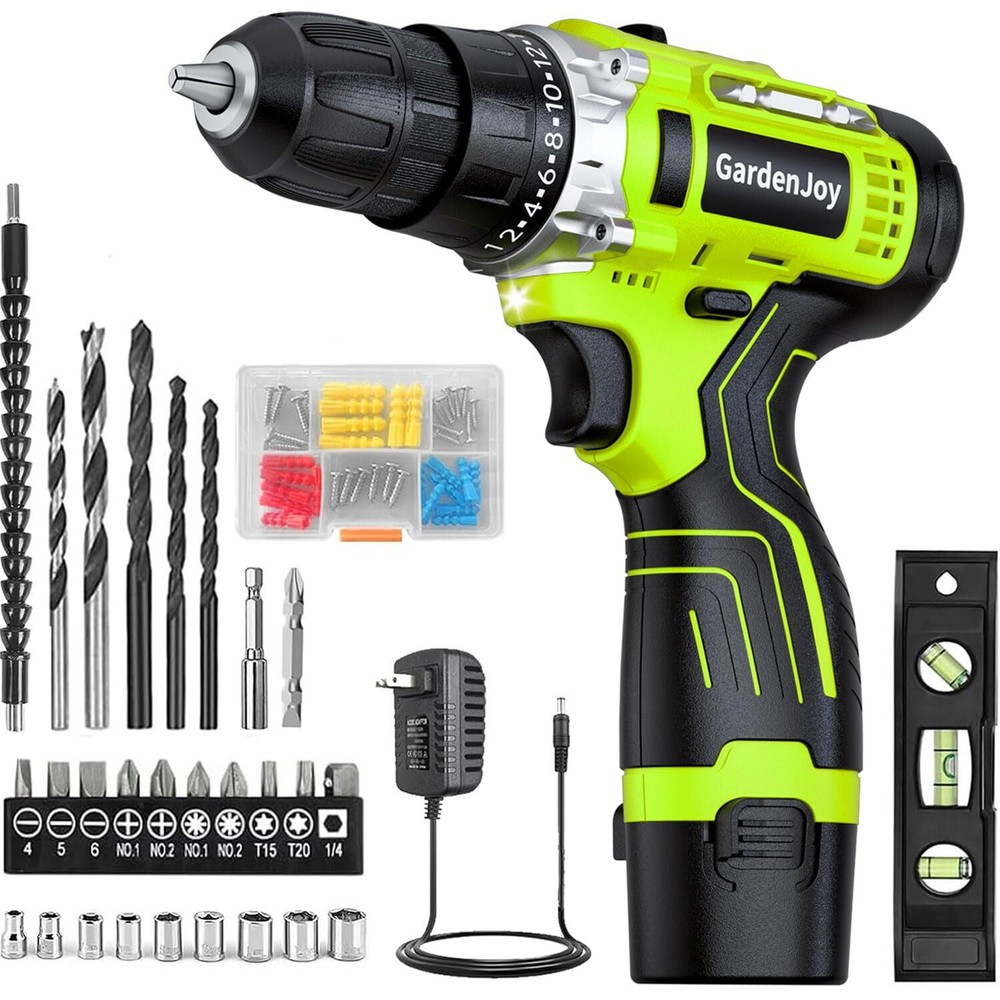 Cordless Power Drill Set 12V Electric Drill with Battery and Charger 65pcs Ac...