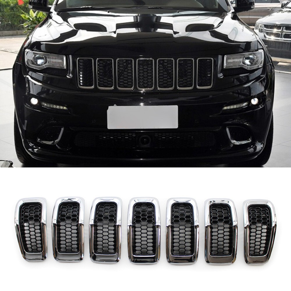 7PCS Front Bumper Upper Grille Inserts Grill Chrome For Jeep Cherokee 2014-2018