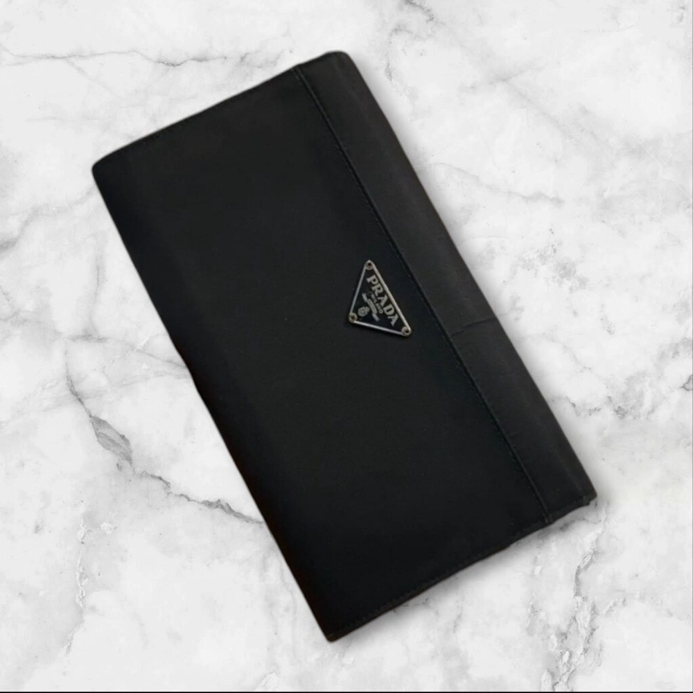 Prada Black Tessuto Nylon Long Wallet with Multiple Card Slots