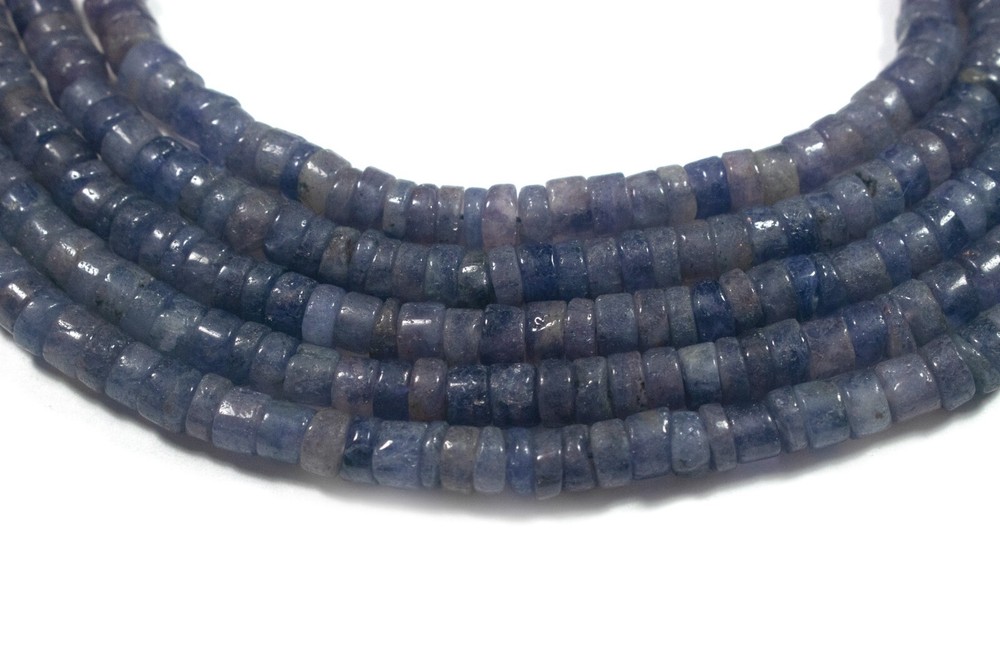 4-6mm Natural Blue Iolite Smooth Drum Beads 12 Inch Strand for Jewelry Making