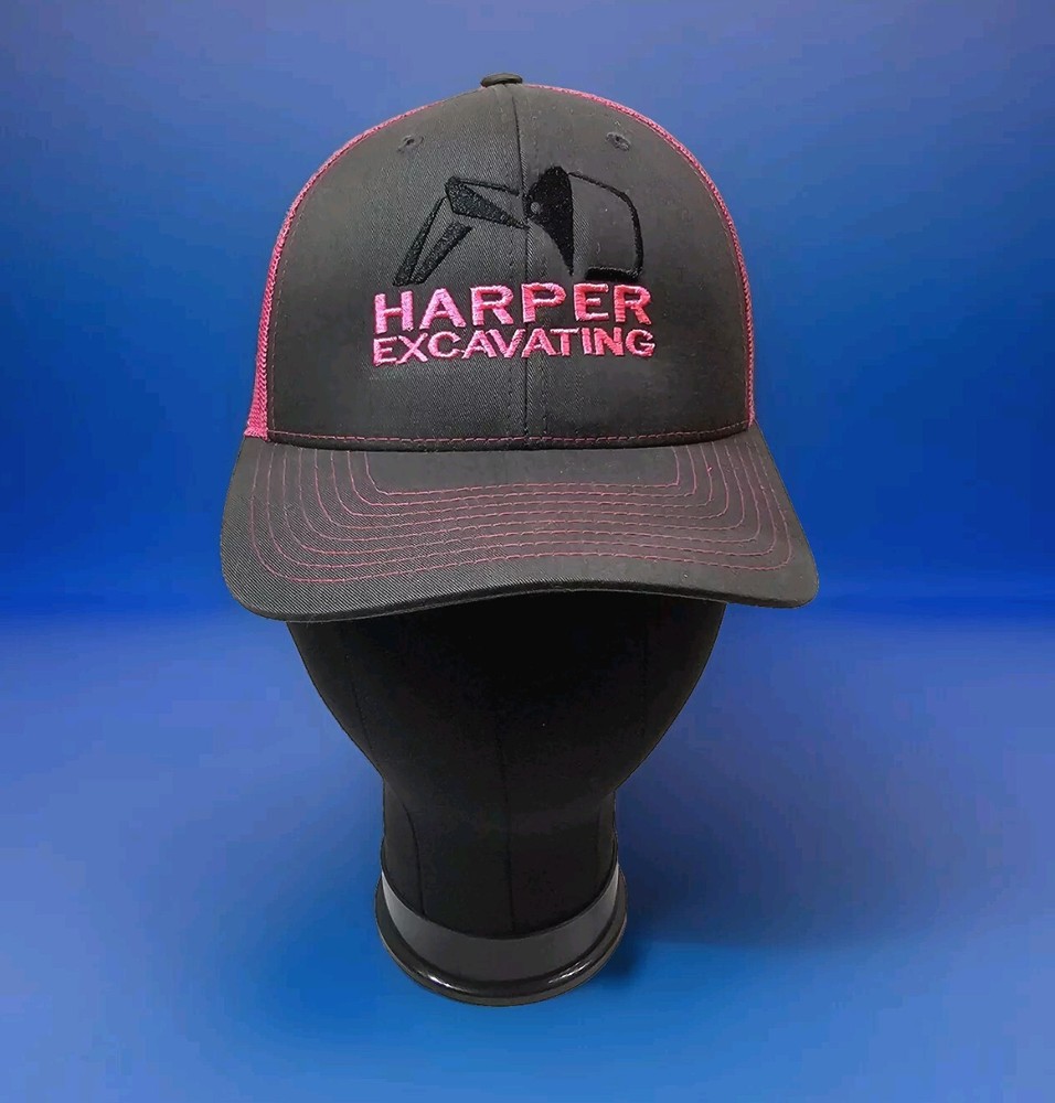 Harper Excavating Mesh Snapback Cap Gray and Pink NWOT