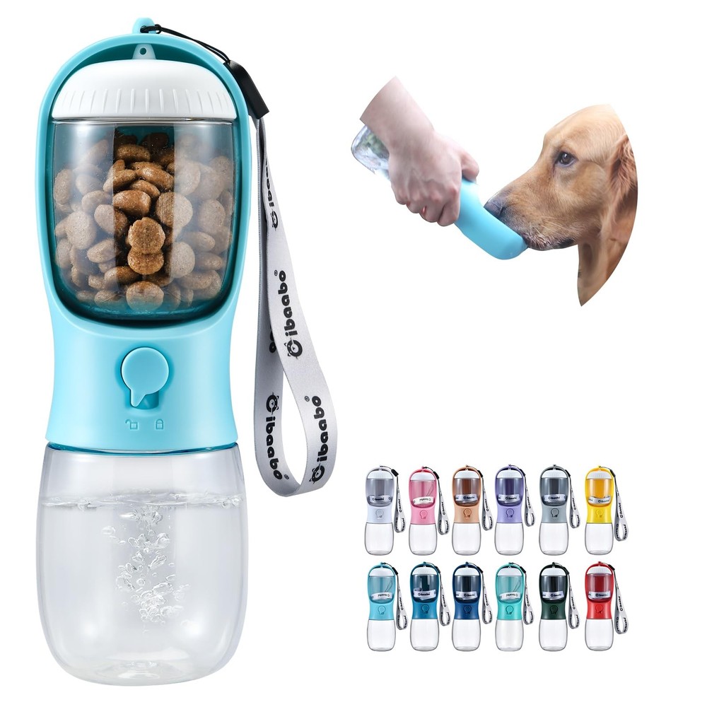 New Best Dog Water Bottle with Food Container Travel Puppy Bowl, Portable Pet