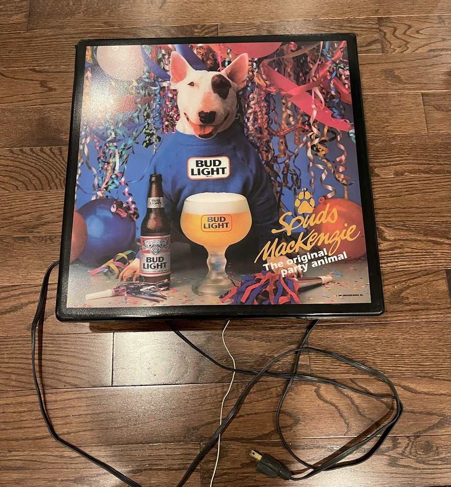 Vintage 1987 Bud Light Spuds MacKenzie Beer Light Lamp Bar Sign Anheuser Busch