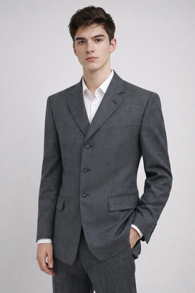 Oscar de la Renta Men’s Blazer Sport Coat – 3 Button – 100% Wool Gray Windowpane