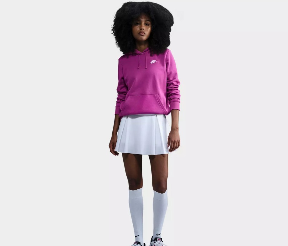 Women's Nike Sportswear Club Pullover Hoodie DQ5793-518 Hot Fuchsia/White, SMALL