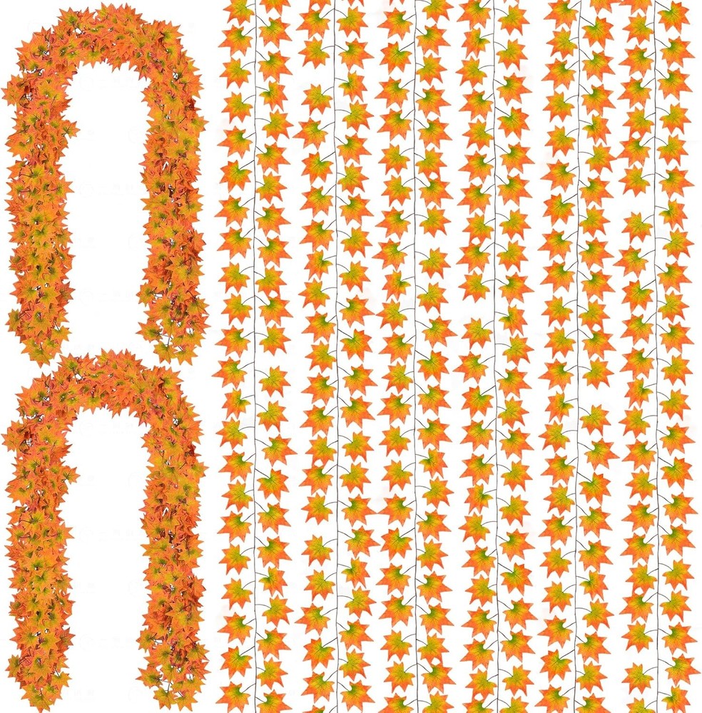 5 Pack Artificial Fall Leaf Garland Orange Green Hanging Vines